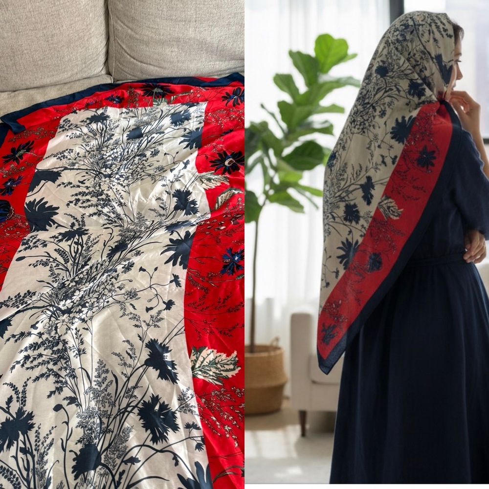 Pretty Persuasions Oversized Floral Scarf Red Navy Blue Ivory Botanical